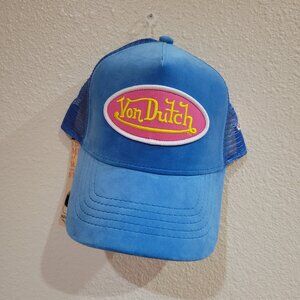 NWT Von Dutch Hollywood Blue Velvet Trucker Hat